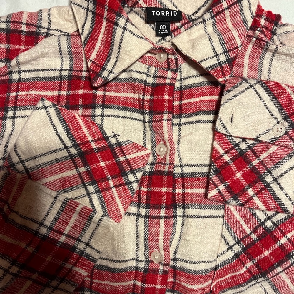 torrid Red Cream Plaid Button-Front Kids Shirt